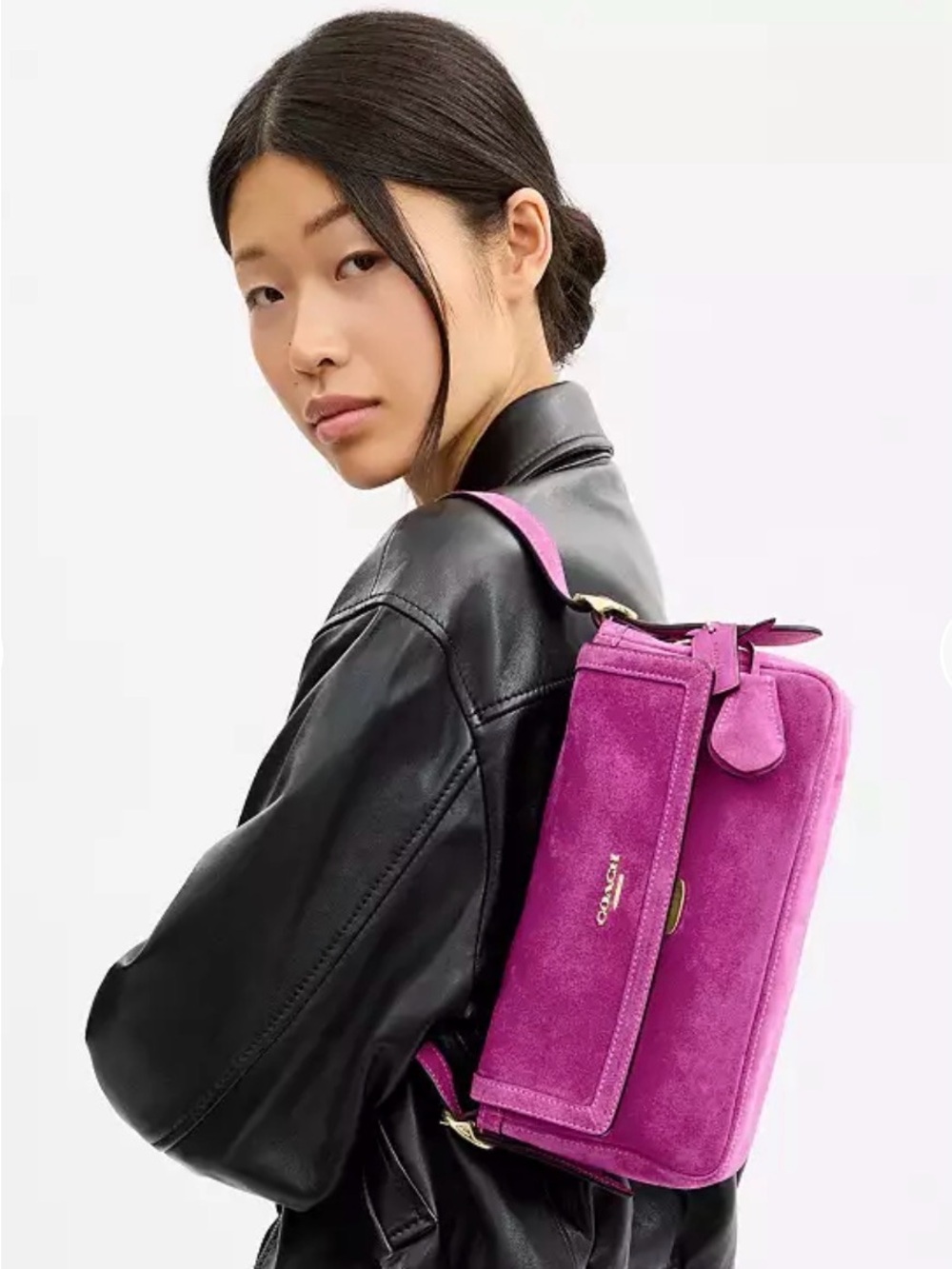 Coach Magenta Etta Flap NWT Small Shoulder Bag Crossbody Suede Leather Limited